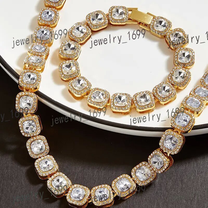 Mens Shiny Square Micro-inlaid Tennis Chain Set Iced Out Hip Hop Jewelry Set Rapper Chain