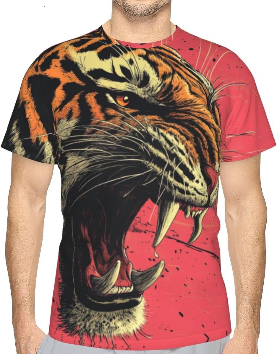 Mens T shirt Roaring Tiger 3D Pattern Printed Unisex T-Shirts Novelty Painted Tiger Graphic Men Women Short Sleeves Top tee Casual tops summer clothes