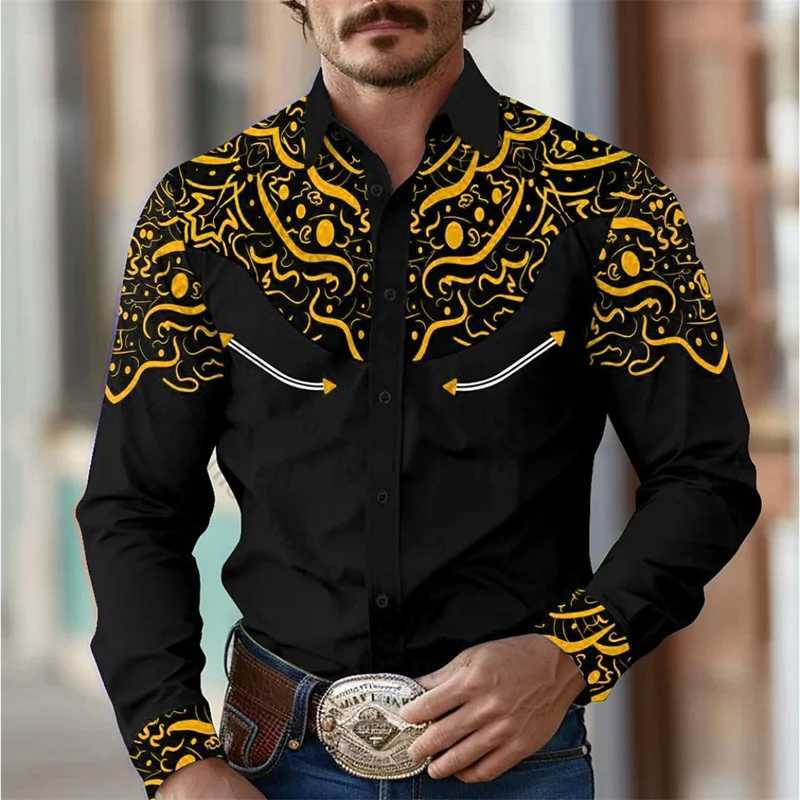 Geometric Retro Western Mens Shirt Outdoor Street Leisure Day Spring/Summer Collar Long Sleeve S-5XL Elastic Fabric Shirt W250312