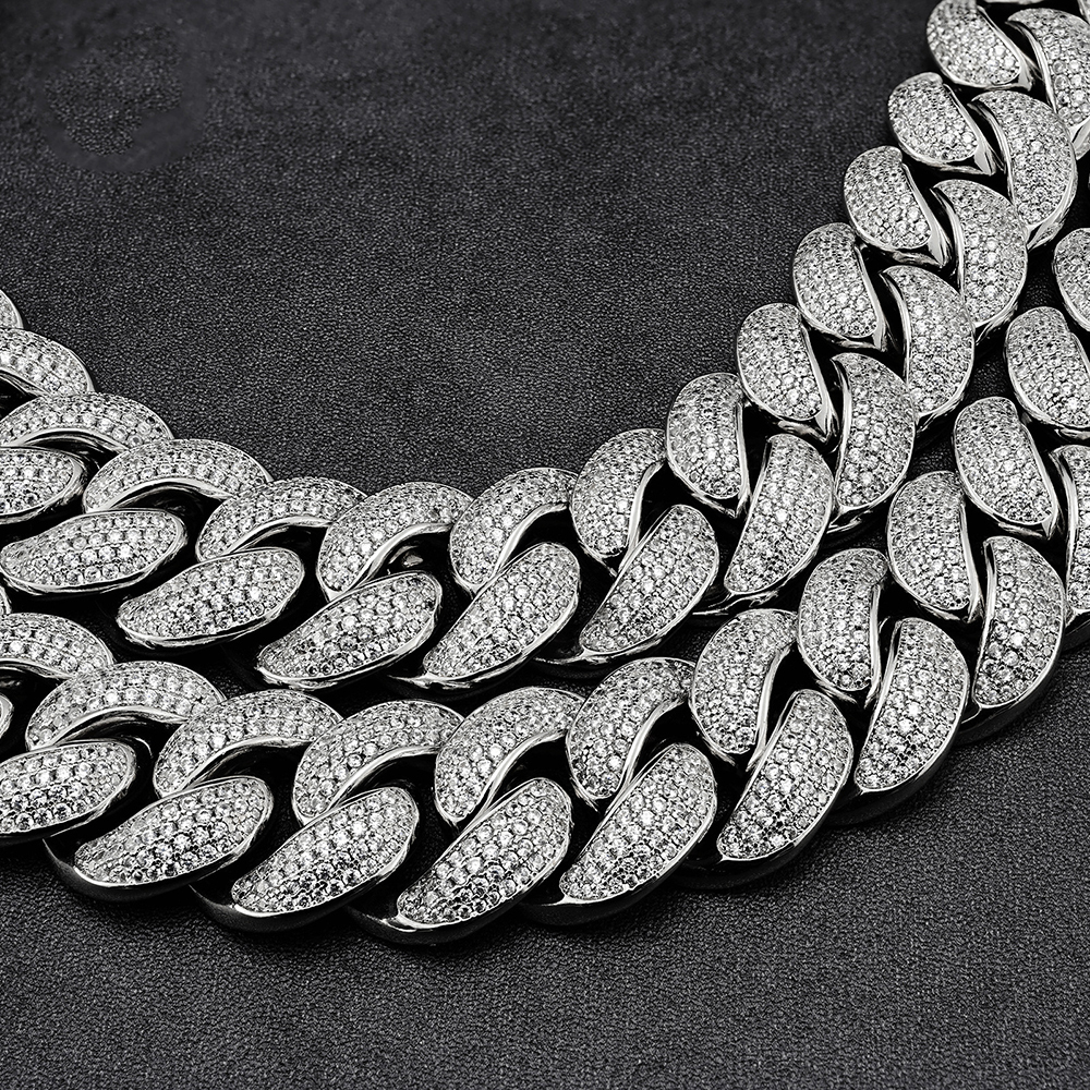 20mm Moissanite Four Rows Of Cuban Chain Bracelet Necklace S925 Silver Iced Out For Men Hip Hop Jewelry Pass Diamond Tester