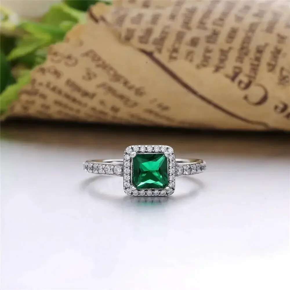 100% 925 Sterling Silver Square Sparkle Halo Rings Clear Cubic Zirconia Shiny 925 Sterling Rings Fashion Gifts