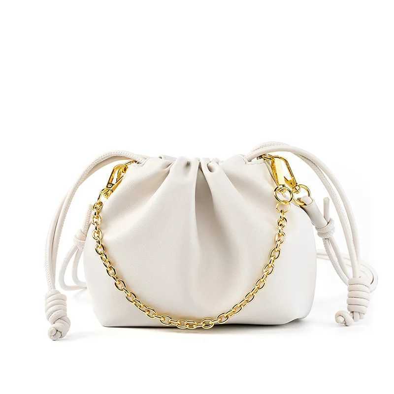 New Arrival Korean Version New Leather Cloud Bag Small Luxury Design Chain Handbag Cowhide Lucky Bag Fashionable Pleated Bucket Bag T250312