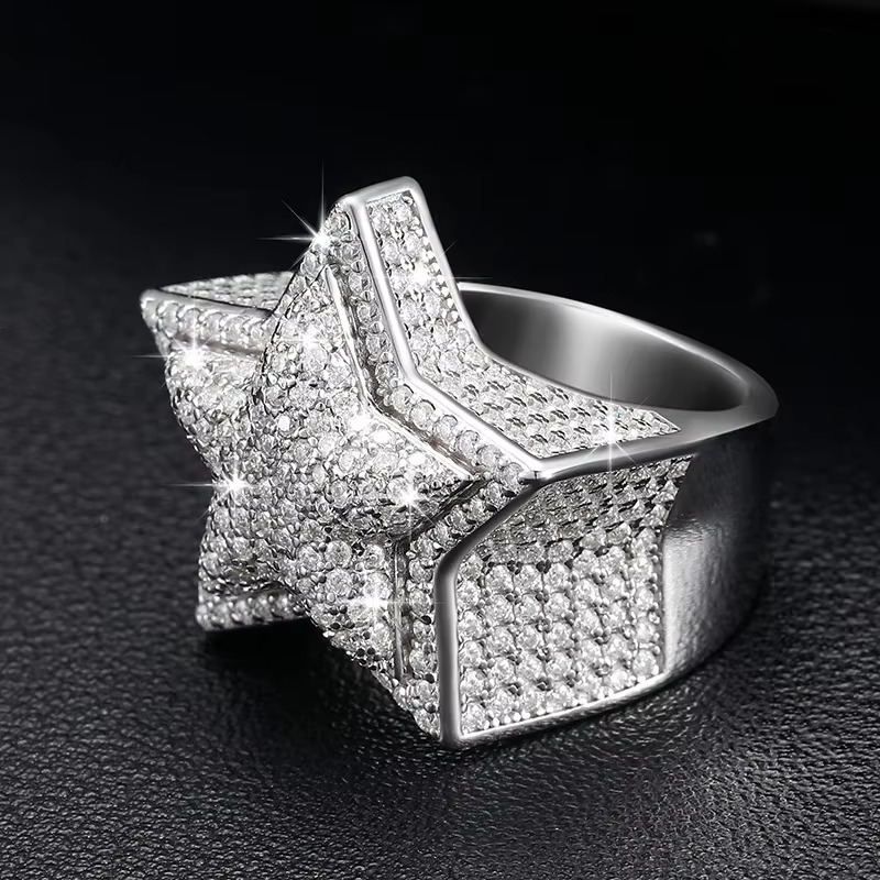 Star Ring Luxury Jewelry Moissanite Fashion Jewelry Moissanite 14k Planted Iced Out S925 Mens Ring
