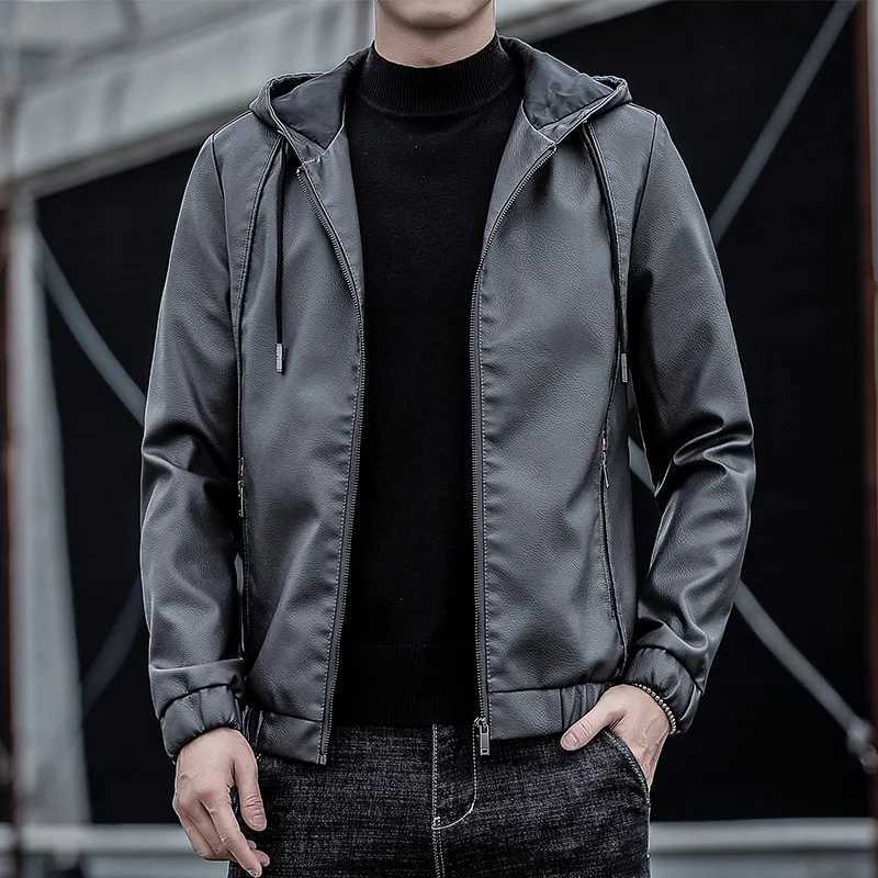 Fashion Mens New Hoodie Leather Jackets Autumn Casual Clothing Jacket Biker Motorcycle Slim Leisure Coats Windproof Warm 4XlT250311