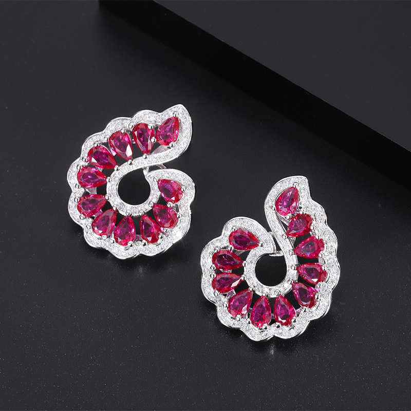 Tiktok Live S925 Silver Needle Pigeon like Blood Red Corundum Earrings Ring Pendant Set Female W250312