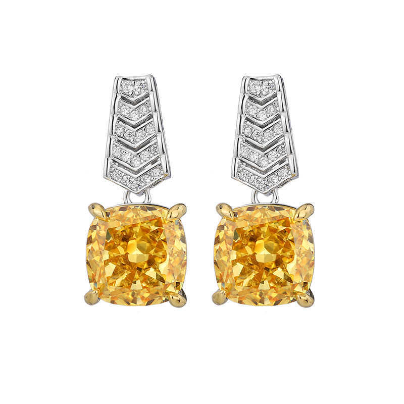 2024 New Zhuangsheng High Carbon Diamond Ice Flower Cut Copper Set with Yellow Diamond Light Luxury Set for Women 12 * 12 * 10 * 10 W250312