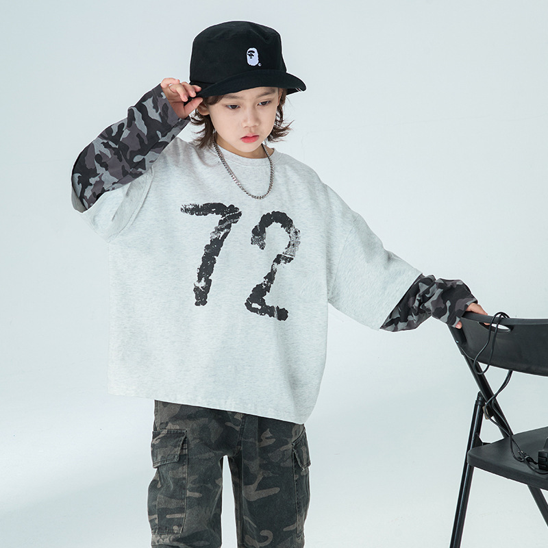 Ddmyshoesvip Spring New Korean Edition Boys Long Sleeved T Shirt Versatile Fake Two Piece Camouflage Sleeve Base Shirt Children S Top Trendy