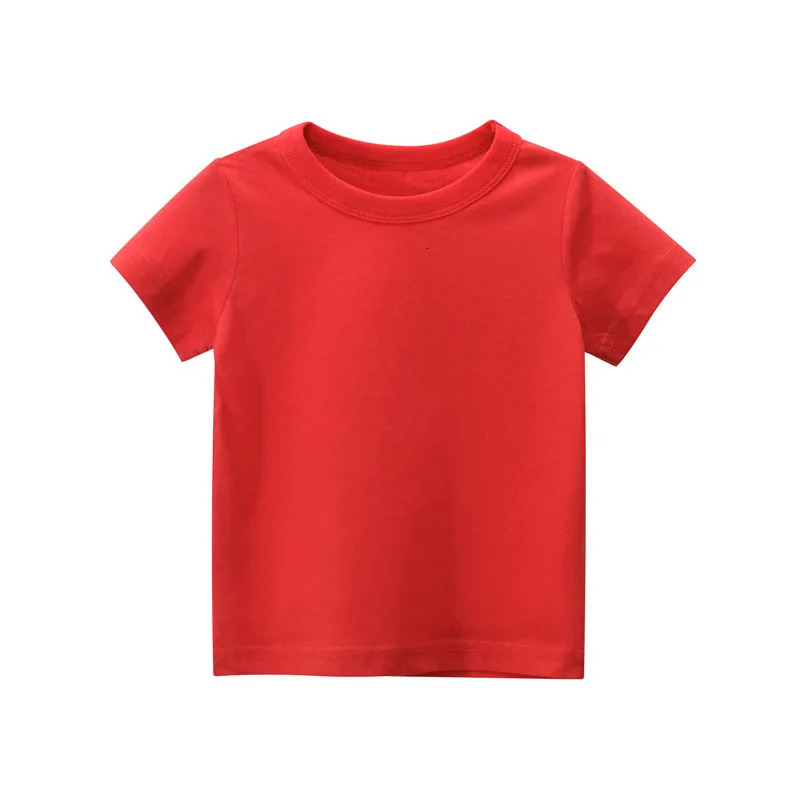Summer Girls Boys Solid T-Shirts Clothes 100% Pure Cotton Short Sleeve Yellow Red Green Kids UnderShirt Bottomming Clothing 250311