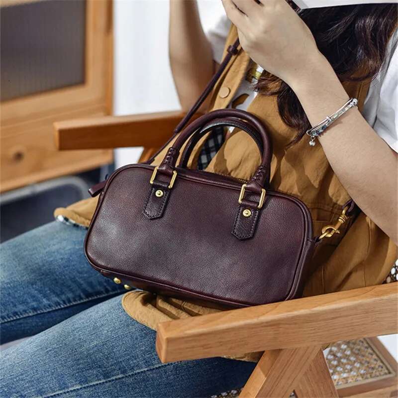 Literary vintage designer handmade genuine ladies handbag simple fashion cow leather women's brand shoulder bag