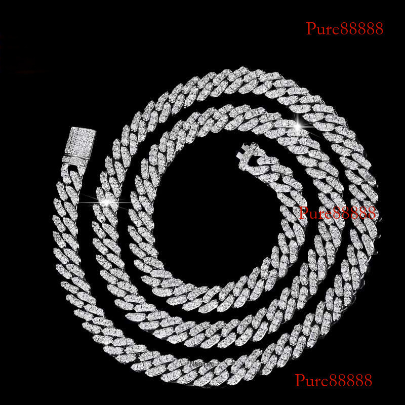 NeeTim 8mm Full Moissanite Cuban Necklaces for Men Women D Color Lab Dia S Sterg Sier Hip Hop Jewelry Neck Chain