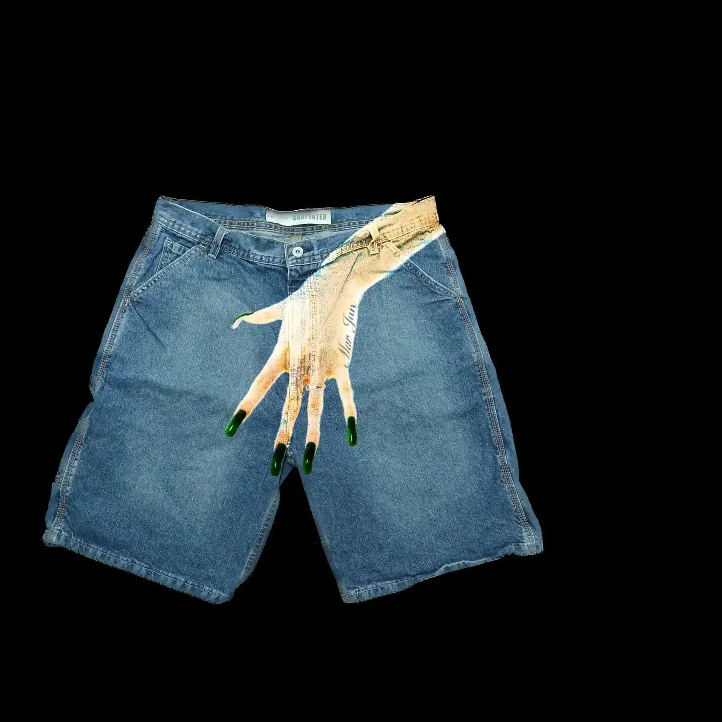 Blue Baggy Denim Gym Shorts Hip Hop Y2K Shorts Pants Mens Harajuku Retro Graphic Shorts Print Gothic Sweatpants 250310