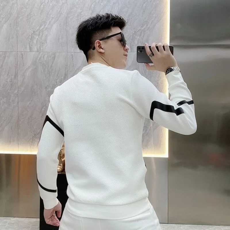 Mens Clothing White Pullover Top Sweatshirts for Man Hoodieless Slim Fit Splicing Welcome Deal Xxl Simple High Quality Warm Emo M250312