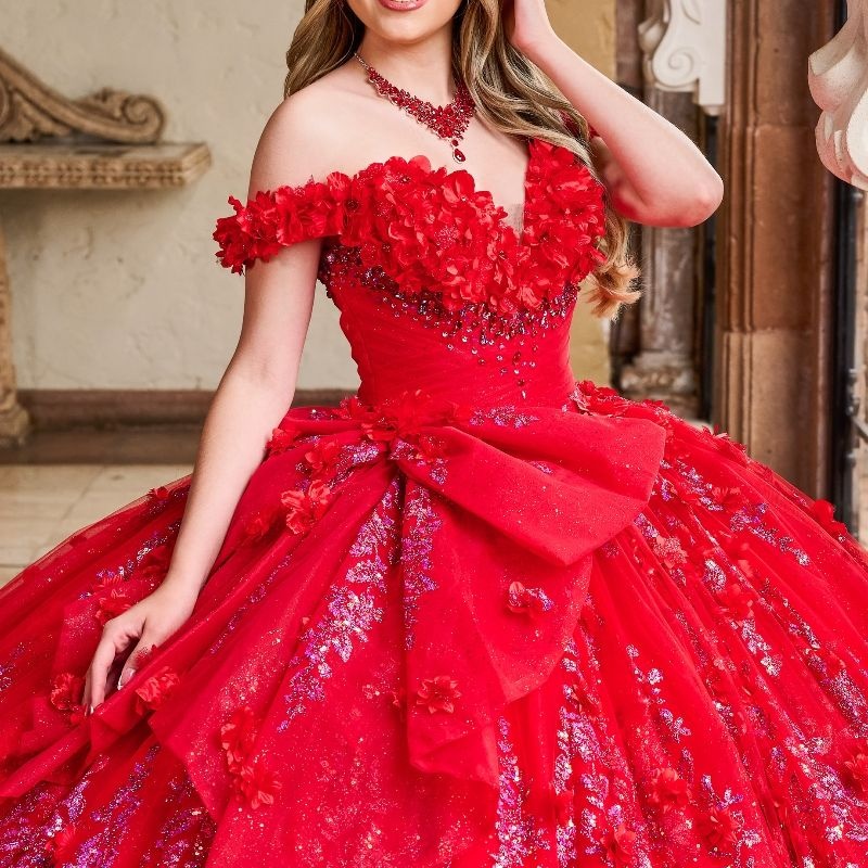 Luxury Red Shiny Princess Ball Gown Quinceanera Dresses Off The Shoulder Sequin Applique Lace Beading Crystal Tull Sweet 16 Dress Vestido De 15 Anos