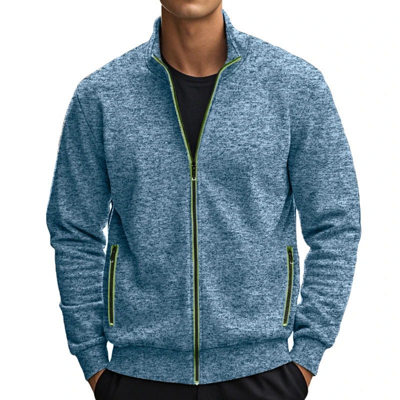Mens stand up collar sportswear contrasting color zipper jacket basic daily lightweight outdoor solid 250312