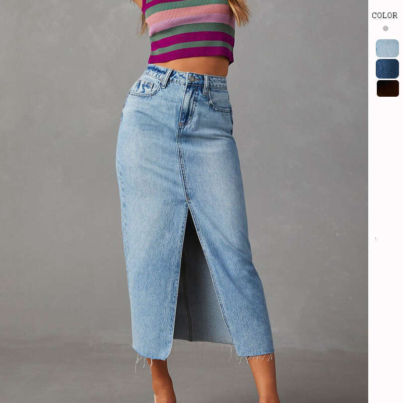 Sexy and spicy girl A-e style slit slimming denim half skirt spring/summer 2025 temperament versatile new trend clothing ins