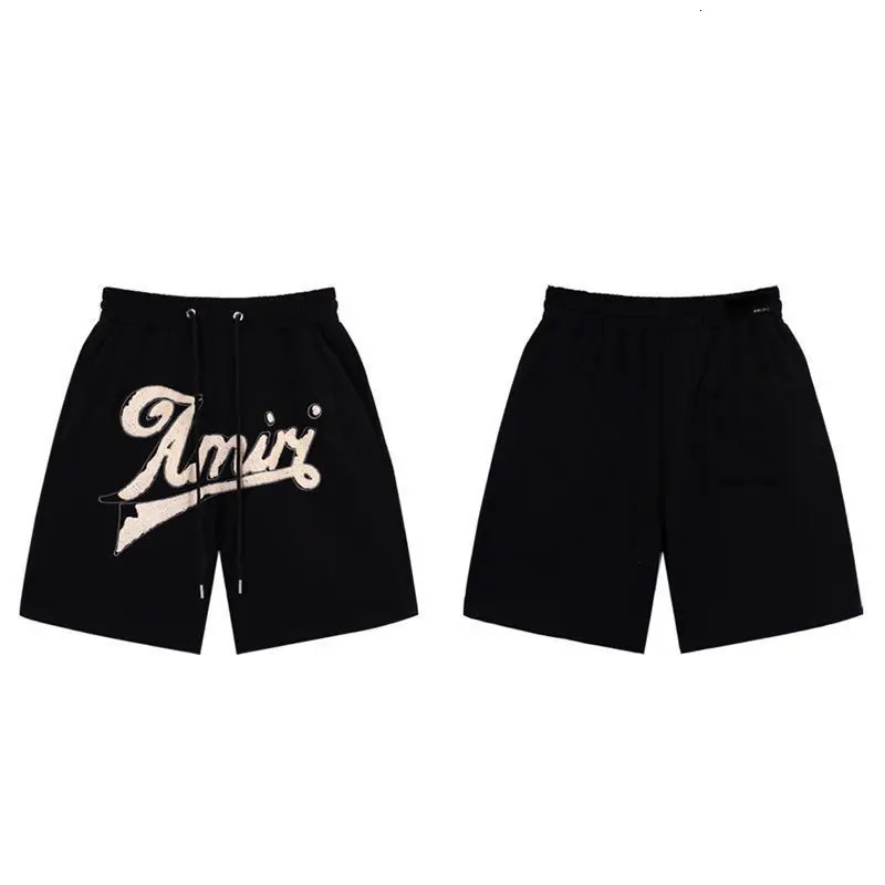 American Trendy AMl Letter Summer High Street Casual Mens and Womens Straight-leg Pants Drawstring Shorts 250310