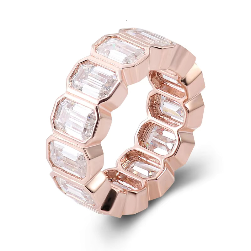 Fashion 4x6mm Emerald Shape DEF Moissanite Ring Full Eternity Band for Engagement Wedding Gift