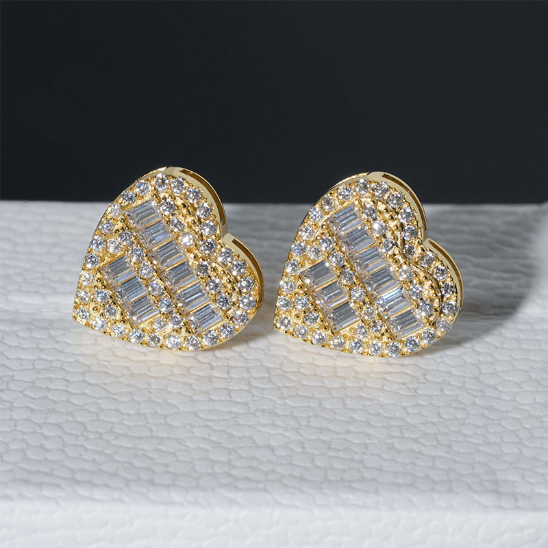12.9mm S925 Silver Moissanite Love Heart Earrings Iced Out For Men Women Hip Hop Jewelry Pass Diamonds Tester With GRA