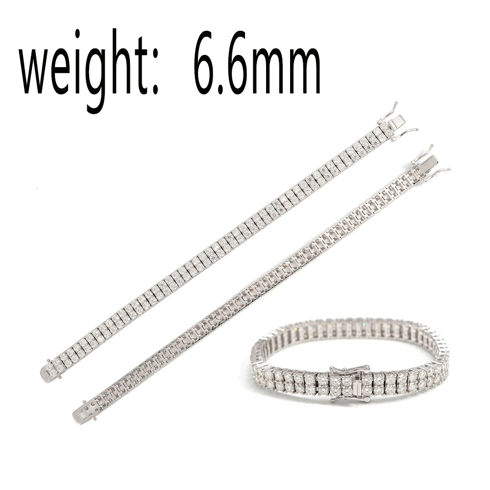 6.6mm 2 Rows Moissanite Tennis Chain Bracelets S925 silver Iced Out for Men Hip Hop Jewelry Pass Diamonds Tester With GRA