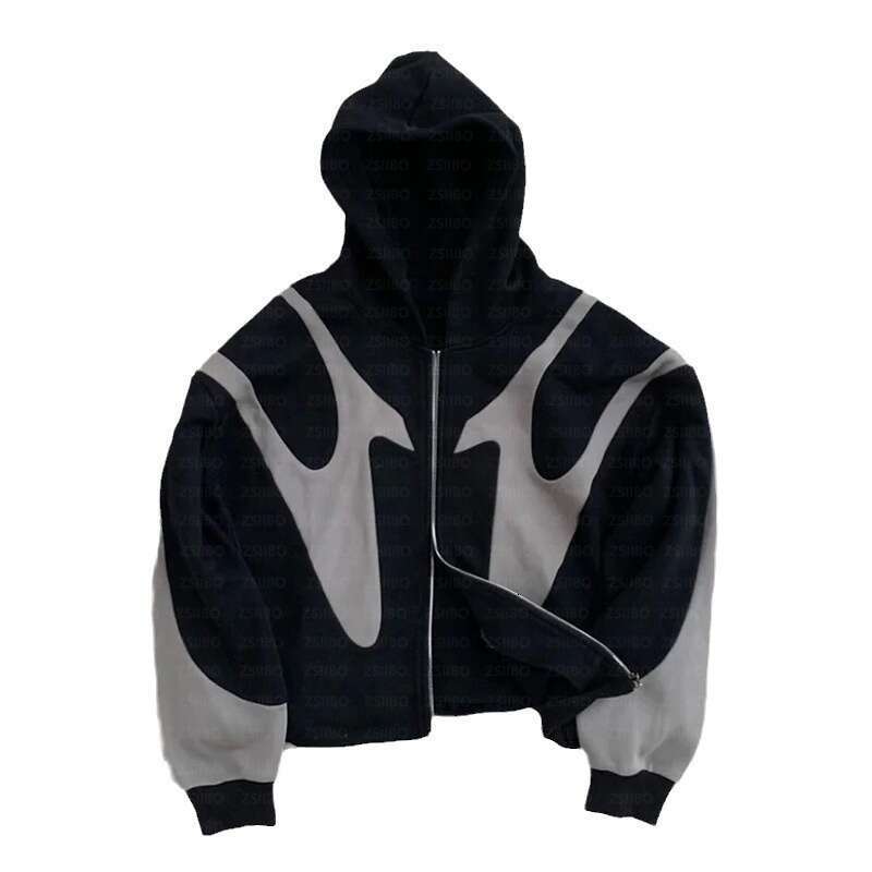 Street Hip Hop Cross Splicing Zipper Y2k Harajuku Coat Hoodie Female