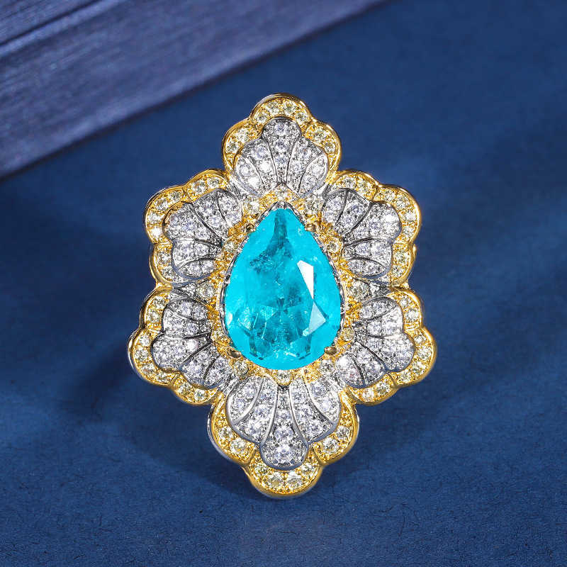 Zhuangsheng Copper Bottom Plated Gold Wind Simulation Color Treasure Set Creative Flower Shaped Full Diamond Luxury Set Main 10 * 14 W250312