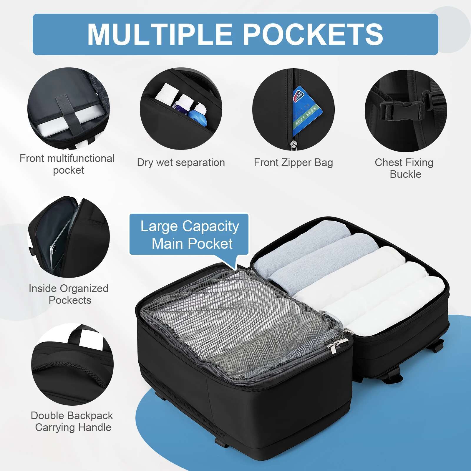 40X20x25 Expandable Ryanair Women's Travel 40L Men Business Backpack School Large Capacity Laptop Cabin Bag