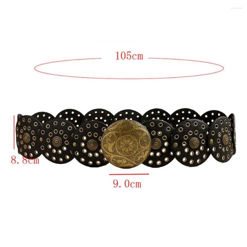 Belts Luxury Fashion Round Hollow Belt Vintage Disc Wide Metal Buckle Cowboy Western Style Exaggerated For Women