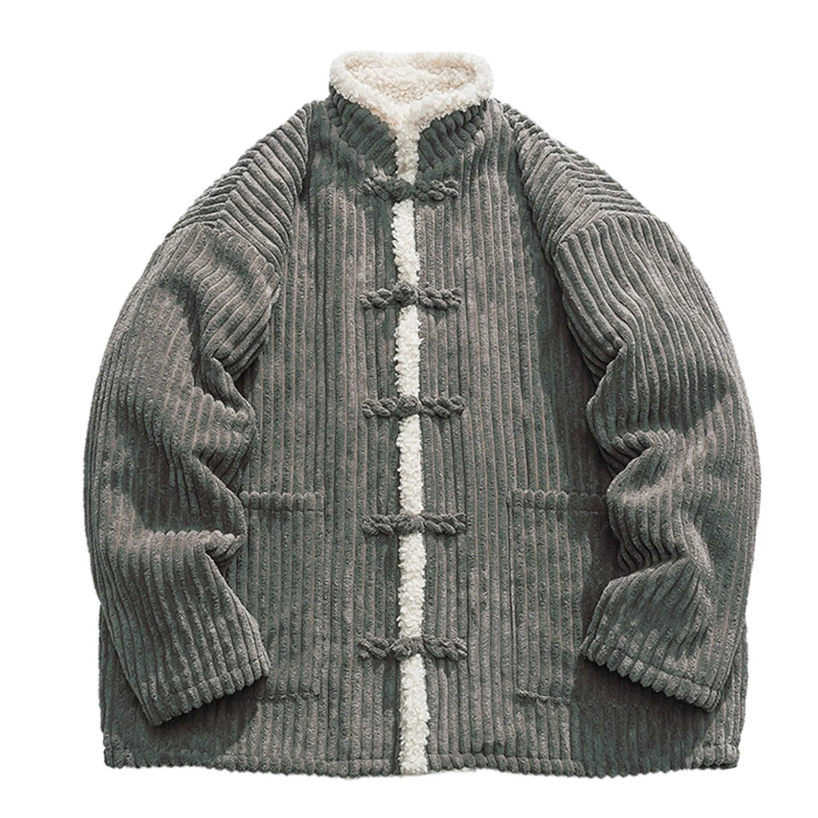 Chinese style mens warm spring festival long sleeved thick cotton jacket winter plush stand collar coral coat 250312