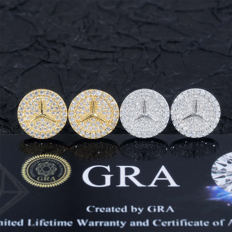 12mm Bitcoin S925 Silver Moissanite Triple Sta Earrings Iced Out For Men Women Hip Hop Jewelry Pass Diamonds Tester With GRA