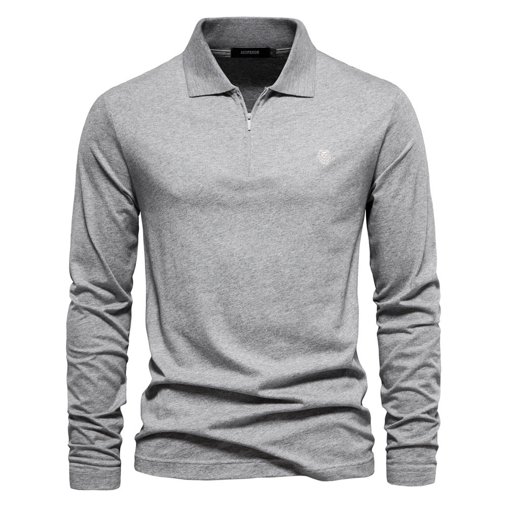 2025 Autumn/Winter New Long Sleeve POLO Shirt Embroidered Men's Casual Solid Color Top Zipper Lapel Pure Cotton tracksuit