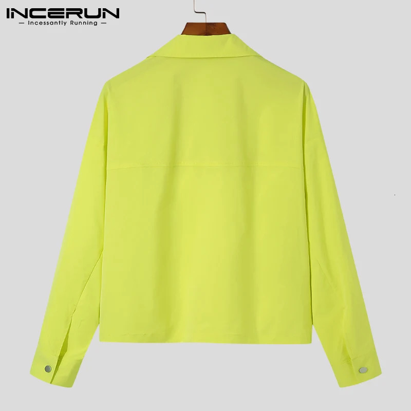 INCERUN Mens Jackets Lapel Long Sleeve Solid Color Button Crop Coats Men Fashion Streetwear Casual Thin Outerwear S5XL 250312