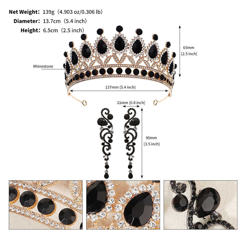 Halloween Jewelry Set for Girls Ball Dress up Baroque Red and Black Crystal Crown Earrings Two Piece Set W250312