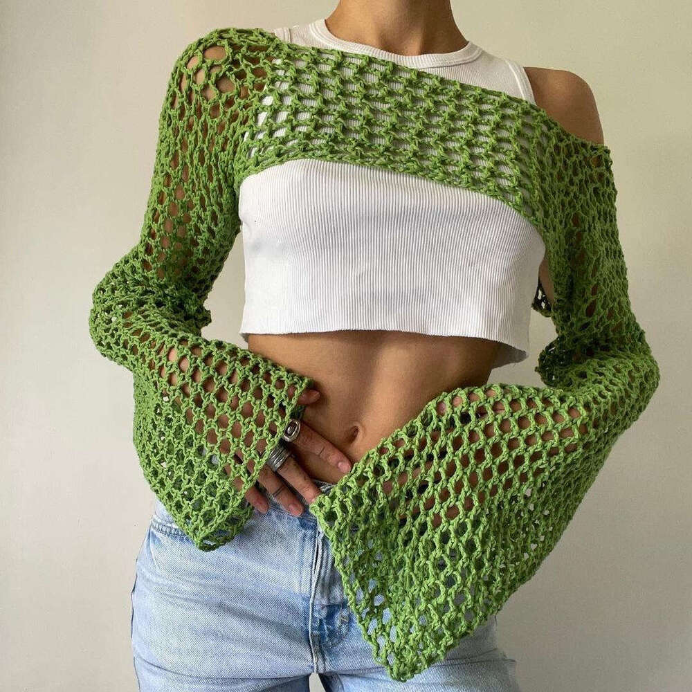 Autumn Hand Hook Sweater Women's Ultra Short Horn Sleeve Sexy Mesh Hoodie Trend 2025 New Casual Fashion Trendy Clothing