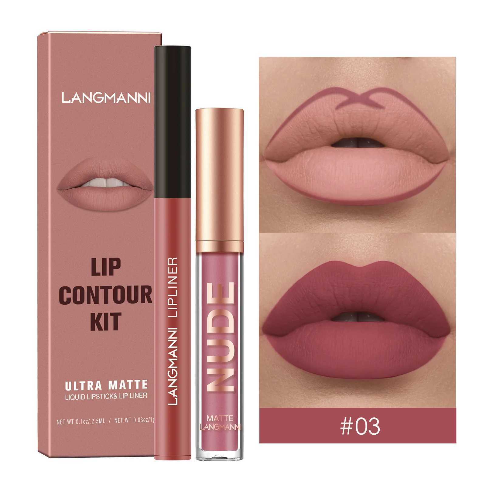 Waterproof and durable matte velvet lip gloss lip liner set 2/set lip pen and lip gloss combination set lip contour makeup W250312