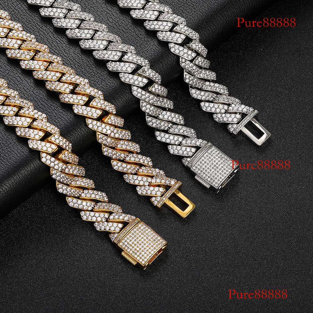 Jewelry 15mm Double row Zircon Dia Cuban Chain Necklace Fashion Brand Personalized Hip Hop Men's Bracelet