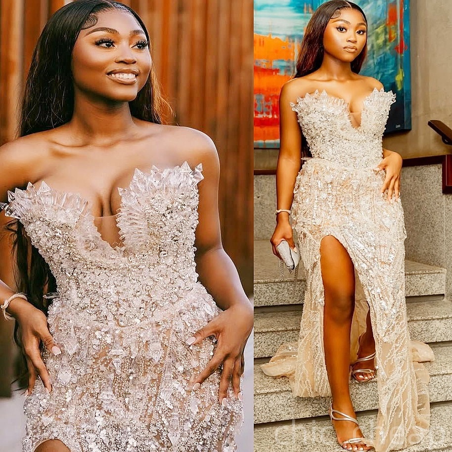 Champagne Mermaid Prom Dresses 2025 Illusion Sequined Rhinestones Evening Formal Party Second Birthday Engagement Gowns Plus Size Dress For Special Oc