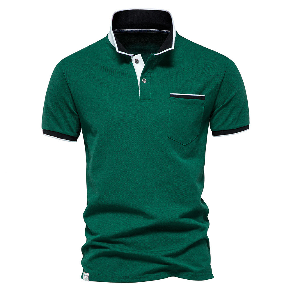 Men's t-shirt 2025 summer lapel breathable sports patchwork pocket men's polo short sleeved shirt tracksuit