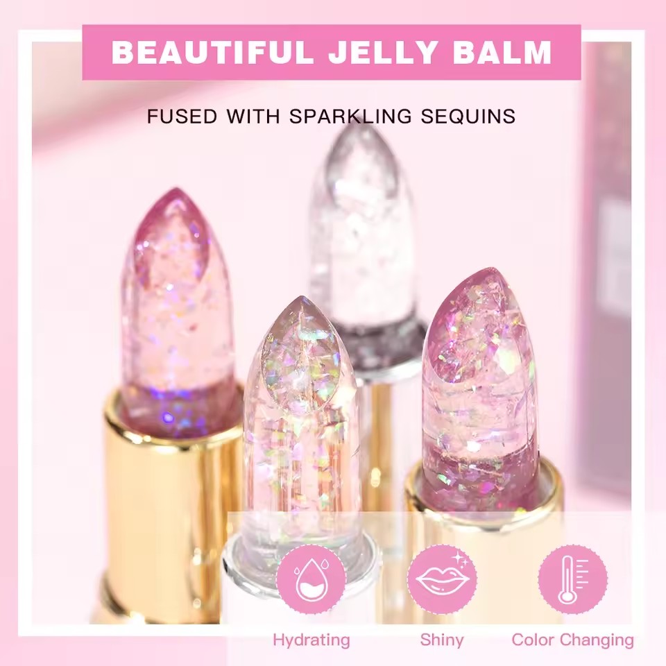 QIBEST Hot Glitter Transparent Lip Balm Colors Changing Lipstick Moisturizing Natural Shimmer Lips Plumper Gloss Lips Cosmetics