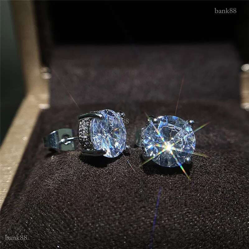 Hip Hop 18K White Gold Plated Iced Out CZ Zirconia Round Stud Earrings For Men And Women Diamond Earrings Studs Rock Rapper Jew