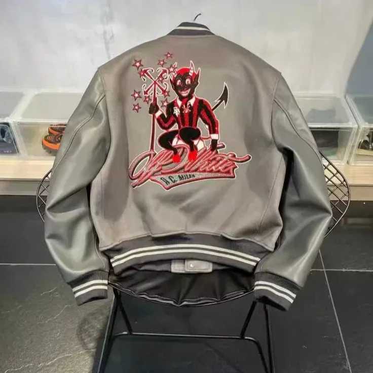 Devil Jacket Mens Womens Hip Hop Leather Cartoon Embroidered Motorcycle Jacket Leather Zipper Y2K Jacket CoatsT250311