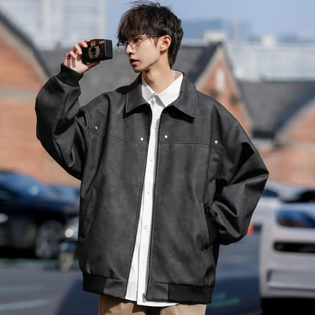 vintage mens jacket Maillard brown leather handsome American style highend zipper windproof 250312