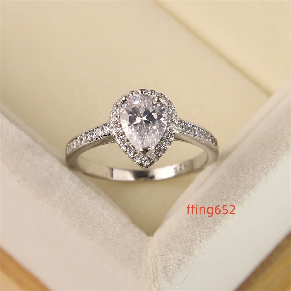 S925 Silver New Drop-Shaped Moissanite Ring Exquisite Drop-Shaped Zircon Fashion Female Romantic Luxury Jewelry Engagement Gift