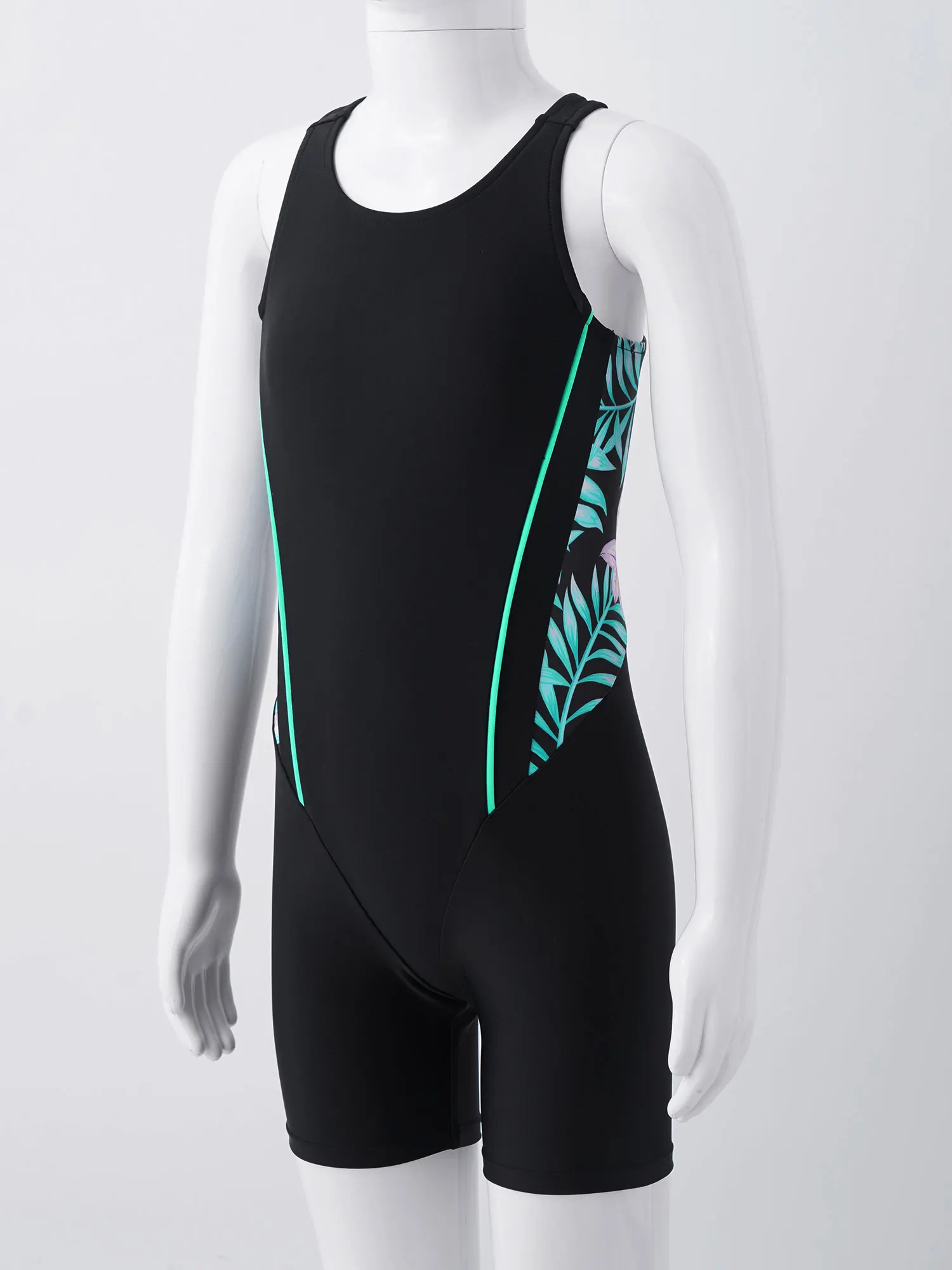 Kids Girls One-piece Swimwear Summer Sleeveless Open Back Print Short Jumpsuit Bodysuit for Beach Pool Swimming Bathing Suit 250311