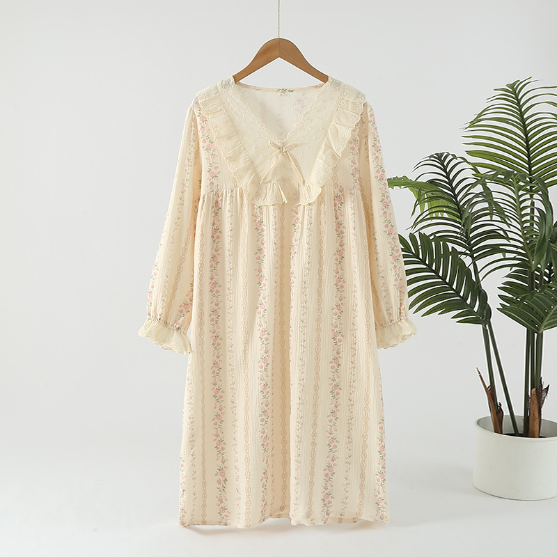 B884-Pure cotton gauze jacquard pajamas for women in spring, autumn and summer, thin, nine-point sleeves, buttons, can be worn as home clothes
