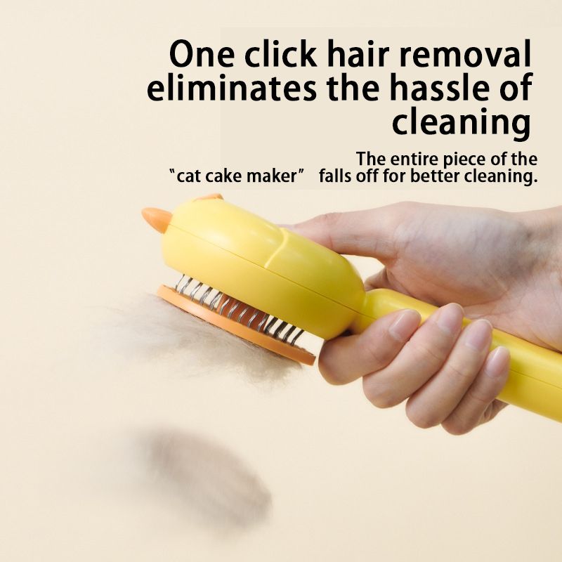 Cute cartoon chick pet cleaning comb ABS stainless steel material massage comfortable one button push hair curved comb teeth morefunpet