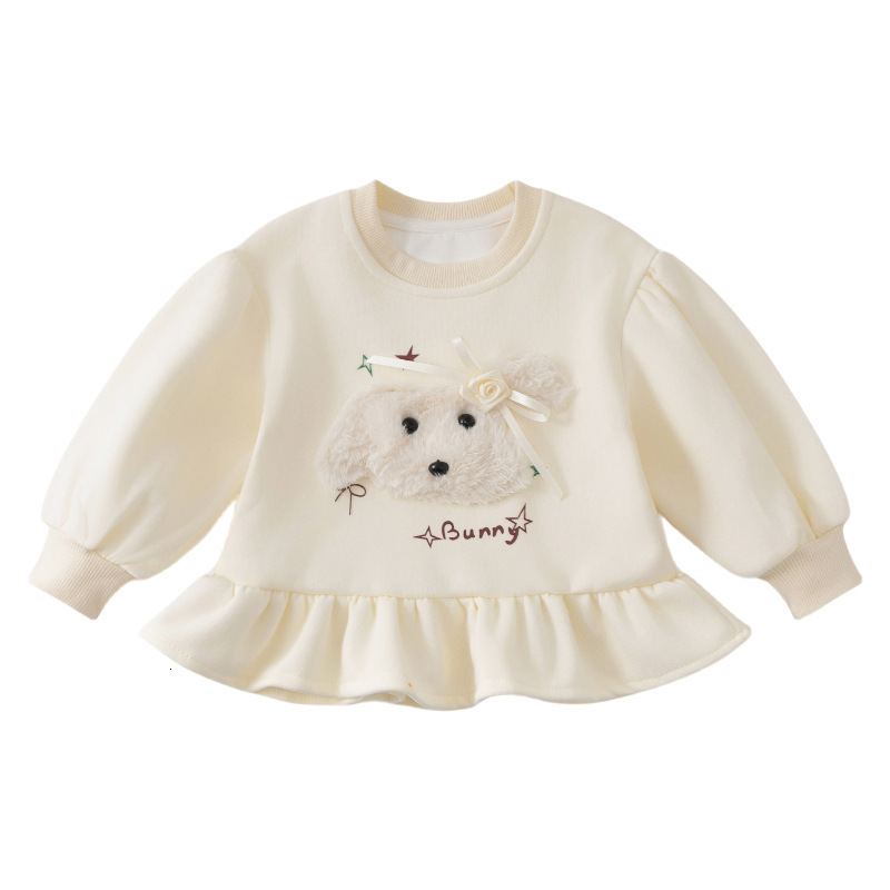 Ddmyshoesvip Children's Hoodie 2025 Spring New Girl's Dog Letter Printed Cute Lace Versatile Top
