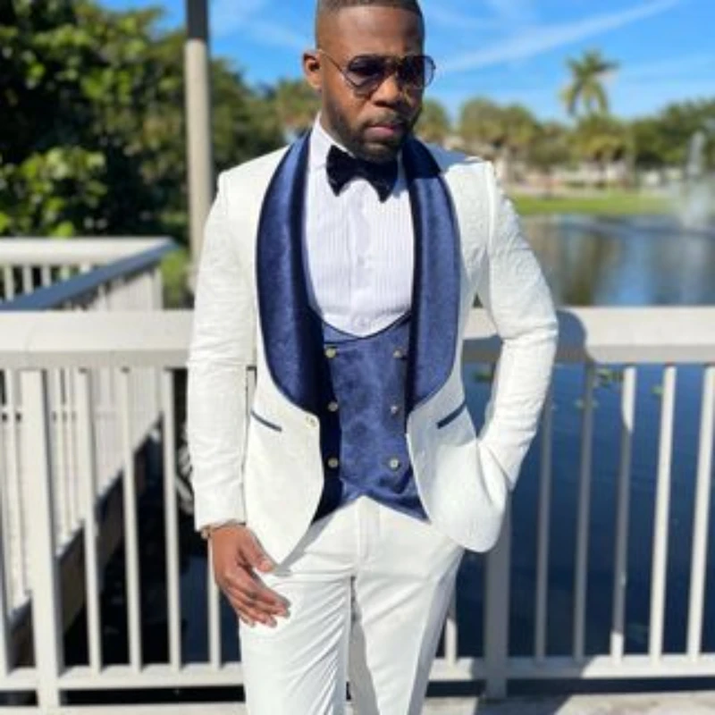 Jacquard Men Suits for Wedding Slim Fit 3 Piece Floral Groom Tuxedos Formal Suit Party Blazer with Vest Pants Costume Homme 2025