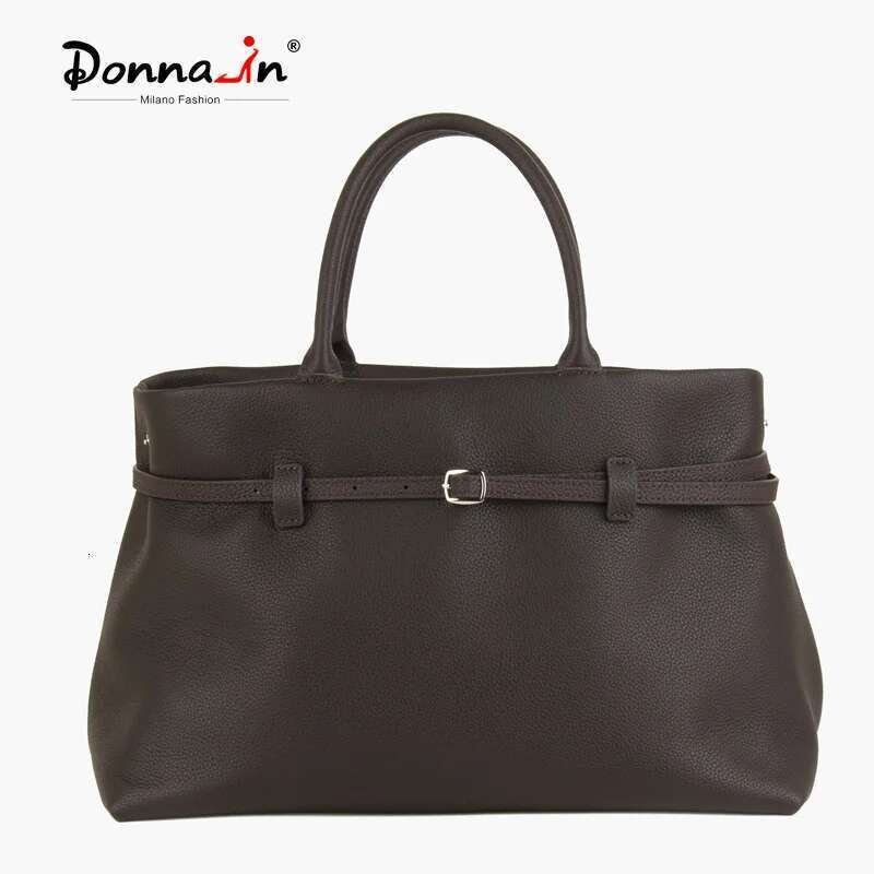 Donna-in High Quality Full Grained Calfskin Handbag Bury Top Handle Satchel for Work Tote with Shoulder Strap Bag