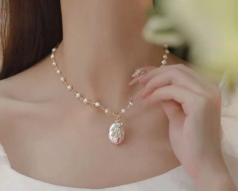 Gold Plated Baroque Pendant Necklace with Freshwater Pearl Nugget Drop