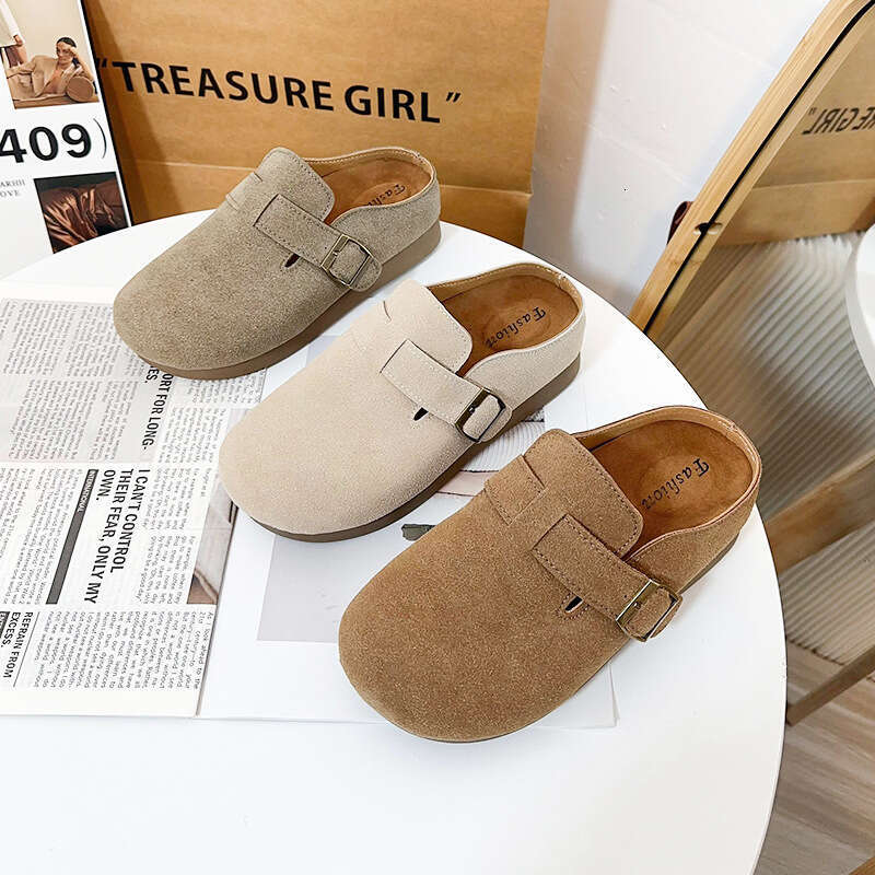Thick with toe caps, half slip slippers, women's shoes, versatile soft soled Boken single shoes for spring and autumn wear